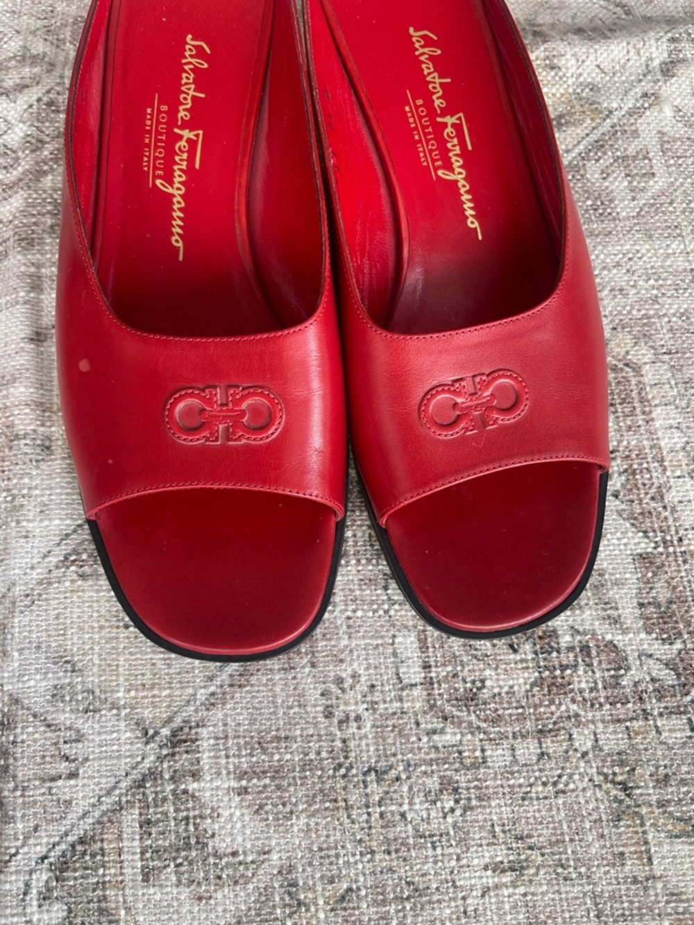 Salvatore Ferragamo Red Leather Slide Mules with Gancini Detail - Picture 4 of 11